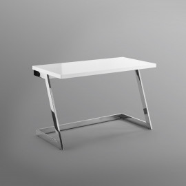 White & Silver Chrome Z Shaped Writing Desk